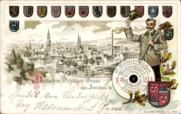 Ganzsachen Litho Zwickau in Sachsen, 19. Mitteldeutsche Bundesschießen, PP 15 C 19
