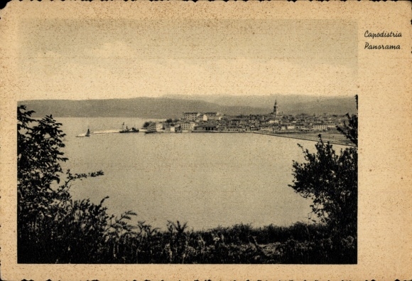 Ak Capodistria Koper Gafers Slowenien, Panorama von  Hafen, Schiffe, Küstenlinie