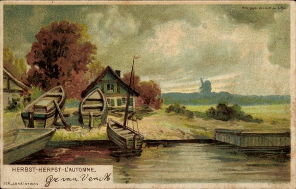 Halt gegen das Licht Ak Herbst, Serie Luna, Boote