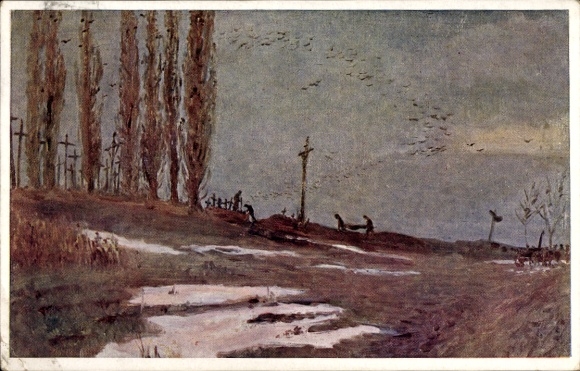 Künstler Ak Soldatenfriedhof in Russland, Kuk Truppen, Österreichisches Rotes Kreuz