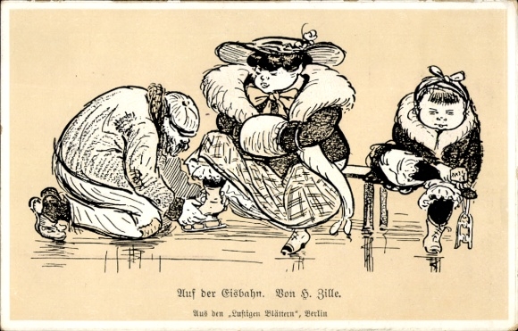 Künstler Ak Zille, Heinrich, Auf der Eisbahn, Humor