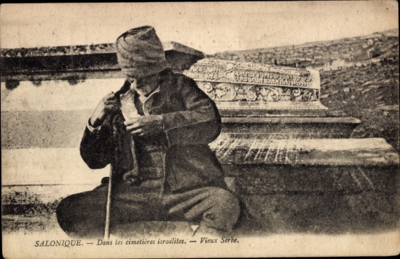 Ak Thessaloniki Griechenland, Auf den israelischen Friedhöfen, Alter Serbe