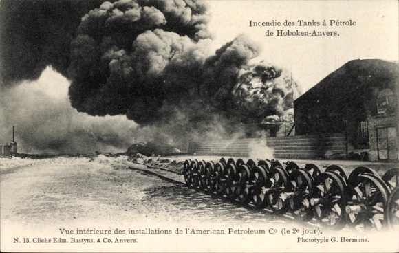 CPA Incendie des Tanks à Pétrole de Hoboken-Anvers, 1904, American Petroleum