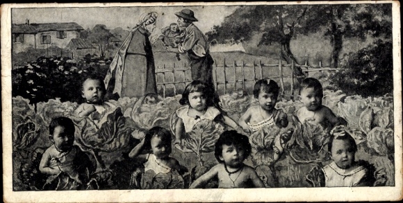 Ak Kleinkinder in Kohlköpfen auf einem Feld