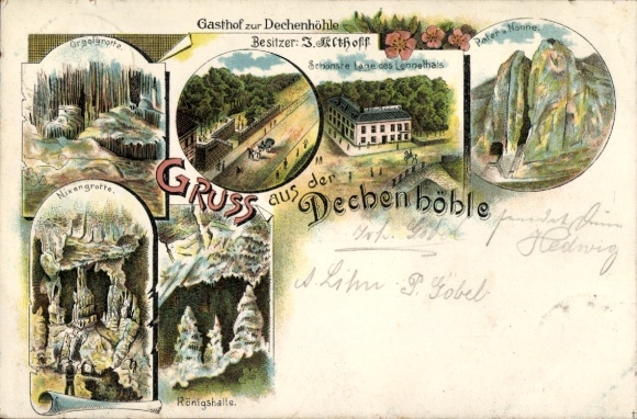 Litho Grüne Iserlohn im Märkischen Kreis, Dechenhöhle, Königshalle