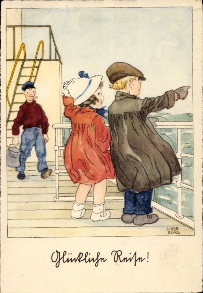 Künstler Ak Lindeberg, Glückliche Reise, Paar an Deck eines Schiffes