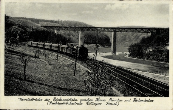Ak Hedemünden Hann. Münden im Werratal, Reichsautobahnbrücke, Werratalbrücke