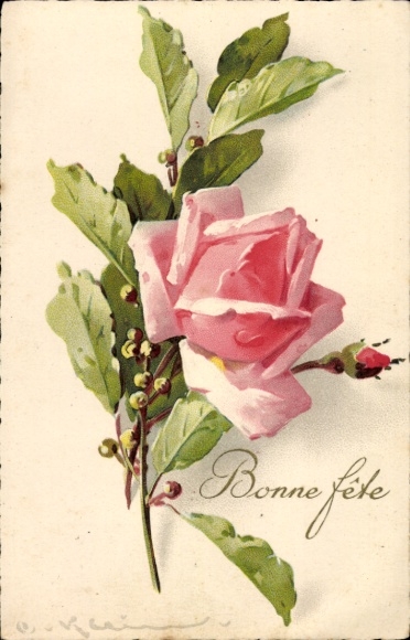 Künstler Ak Klein, Catharina, Glückwunsch, Rose, Lorbeerzweig