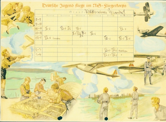 Stundenplan Deutsche Jugend fliegt im NS-Fliegerkorps, Deutsche Luftwaffe, Flugzeuge, Flugmodelle