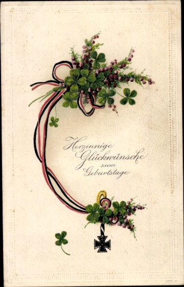 Präge Ak Glückwunsch Geburtstag, Glücksklee, Eisernes Kreuz