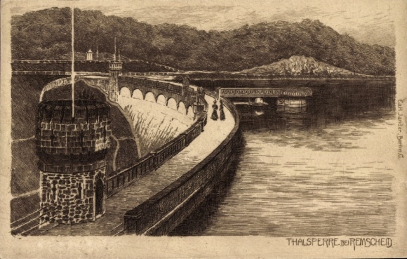 Ak Remscheid im Bergischen Land, Thalsperre, Wasser, Brücke, Menschen, Landschaft