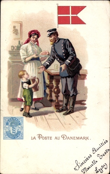 Briefmarken Litho Die Post in Dänemark, Postbote