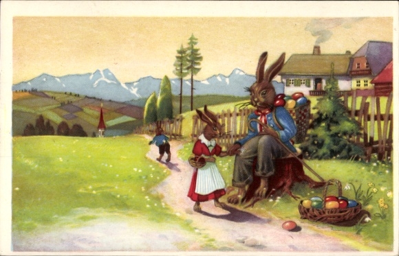 Ak Glückwünsche Ostern, Osterhasen, Ostereier