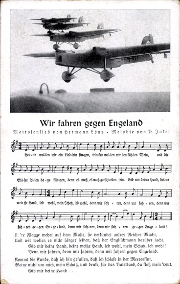 Lied Ak Wir fahren gegen Engeland, Hermann Löns, P. Jätel, Luftwaffe, II. WK
