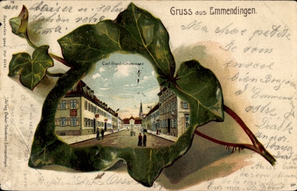 Efeublatt Litho Emmendingen im Breisgau Baden, Carl Friedrich Straße