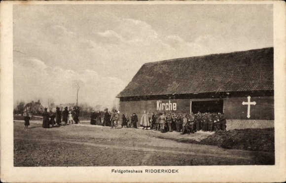 Ak Ridderkerk Südholland Niederlande, Feldgotteshaus Ridderkoek, Kirche, Soldaten, 1. WK