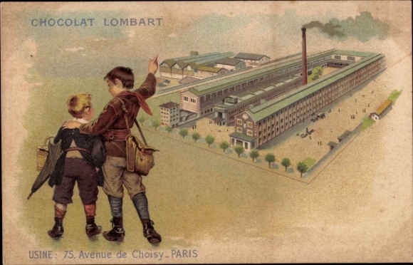 Litho Werbung Chocolat Lombart, Fabrik, Avenue de Choisy Paris