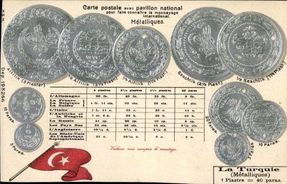 Präge Ak Türkei, Währung, Fahne, Münzen