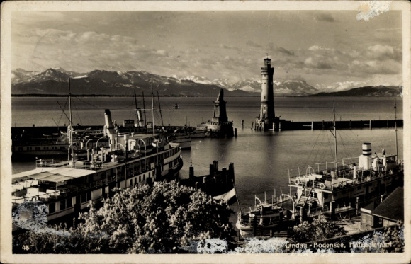 Ak Lindau am Bodensee Schwaben, Gesamtansicht, Hafen
