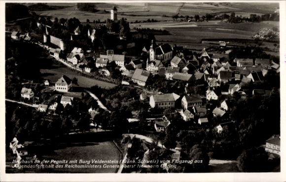 Ak Neuhaus an der Pegnitz, Fliegeraufnahme, Burg Veldenstein, Jugendaufenthalt Hermann Göring