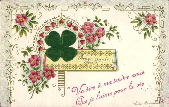 Präge Material Ak Glücksklee, Blumen