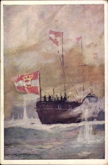 Künstler Ak Heusser, H., Seeschlacht bei Lissa, Eröffnung des Feuers