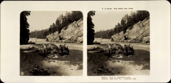 Stereo Foto Kaukasus, Georgische Heerstraße, im Ardon-Tal
