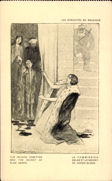 Künstler Ak Raemaerkers, L., Gräueltaten in Belgien, Belgische Kommission, Geheimnis von Blaubart