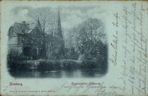 Mondschein Ak Hamburg Nord Eppendorf, Pastorat