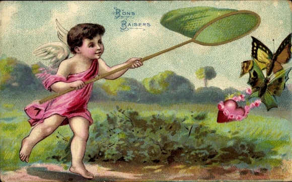 Präge Ak Engel fängt Schmetterlinge