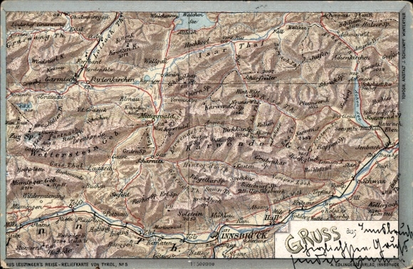 Landkarten Ak Innsbruck in Tirol, Isartal, Karwendel, Wettersteingebirge, Reise-Reliefkarte
