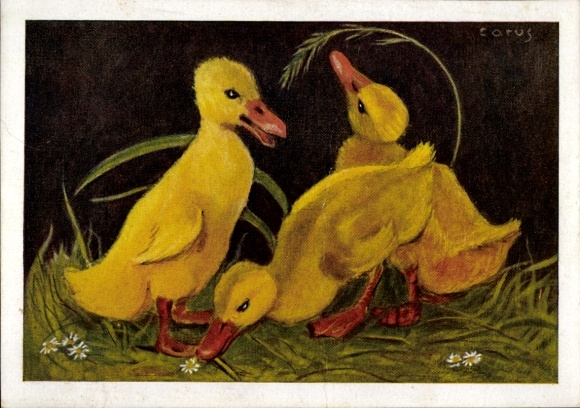 Künstler Ak Carus, Seid gut zu den Tieren, Entenküken