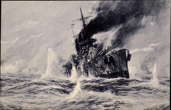 Künstler Ak Stöwer, Willy, Deutsche Kriegsschiffe, Seegefecht in der Nordsee am 24. Januar 1915