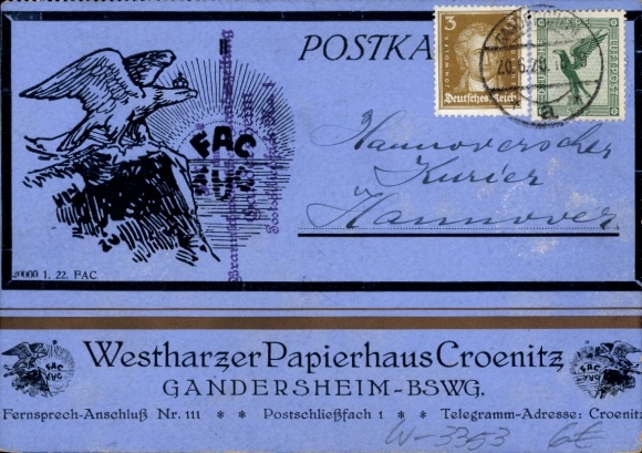 Ak Werbung, Westharzer Papierhaus Croenitz, Gandersheim