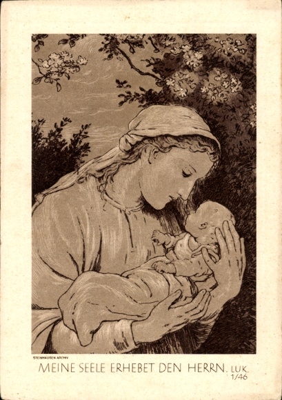 Ak Bibelzitat, Meine Seele erhebt den Herrn, Luk. 1/46, Frau mit Kind