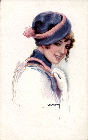 Künstler Ak Usabal, Luis, Frauenportrait, Junge Frau mit Schlittschuhen