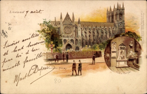 Litho London England, Westminster Abbey, Post Corner