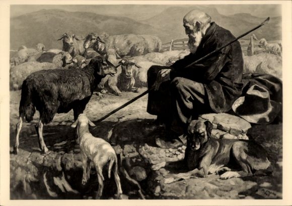 Künstler Ak Strahn, Jos., Schäferrast, Schafhirte mit Herde, HDK 530