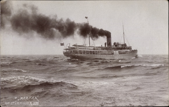 Ak Dampfer Hertha auf stürmischer See, Reederei Braeunlich Stettin, Max Dreblow