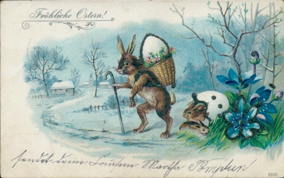 Glitzer Ak Glückwunsch Ostern, Osterhasen, Osterei