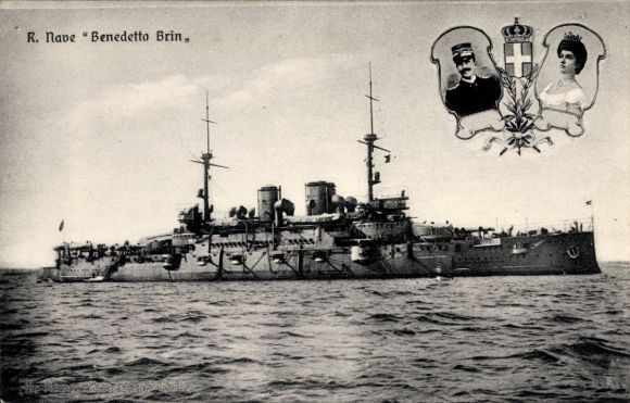 Ak Italienisches Kriegsschiff Benedetto Brin, Viktor Emanuel III., Elena von Montenegro