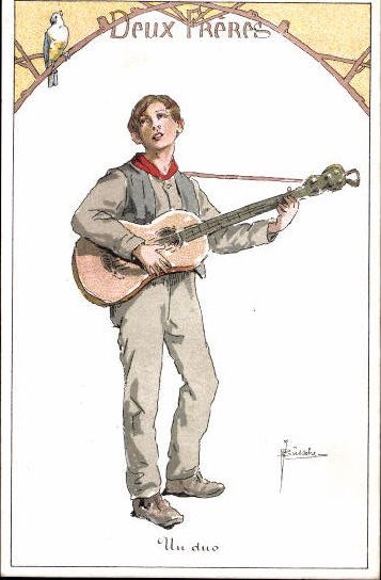 6 Künstler AK von J. v. Bussche, jungen Mann mit Saiteninstrument