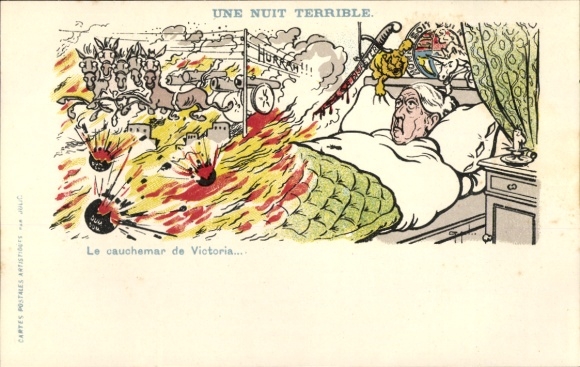 Ak Albtraum von Victoria, Burenkrieg, Königin Victoria, Karikatur