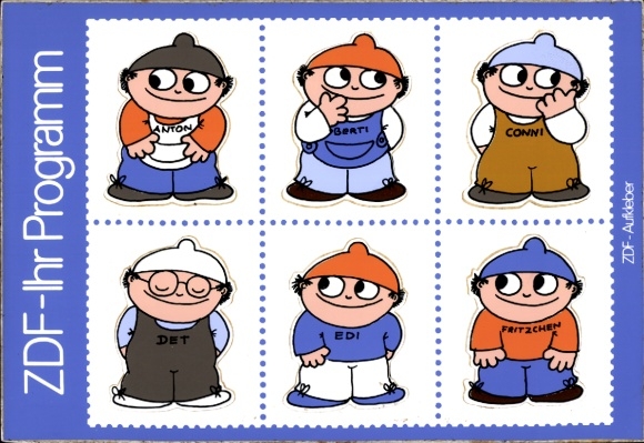 Ak Mainzelmännchen, Anton, Berti, Conni, Det, Edi, Fritzchen, ZDF, Int. Funkausstellung Berlin 1985