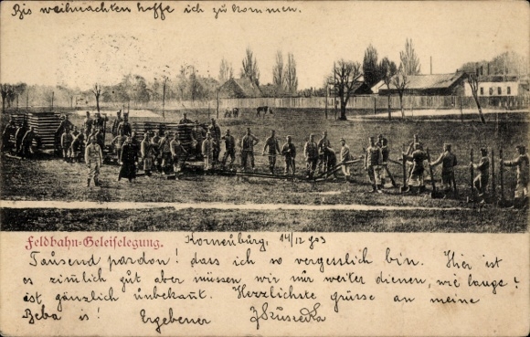 Ak Korneuburg in Niederösterreich, Kuk Armee, Feldbahn-Geleiselegung