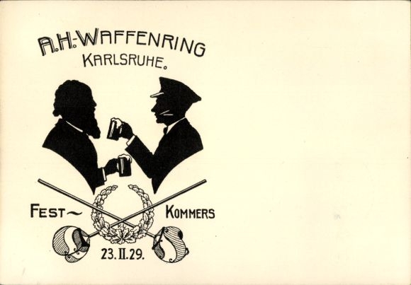 Scherenschnitt Studentika Ak Karlsruhe in Baden, AH-Waffenring, Fest, Kommers