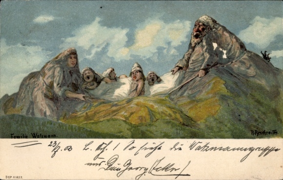 Künstler Ak Rechreiter, R., Berchtesgaden in Oberbayern, Watzmann, Berggesichter