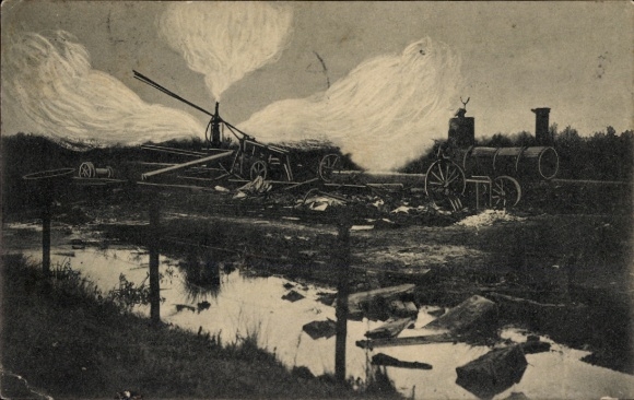 Künstler Ak Hamburg Bergedorf Neuengamme, Die Entzündung von Erdgas 1910