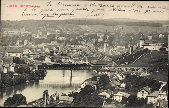 Ak Schaffhausen am Rhein Schweiz,  Fluss, Stadtansicht, 1915