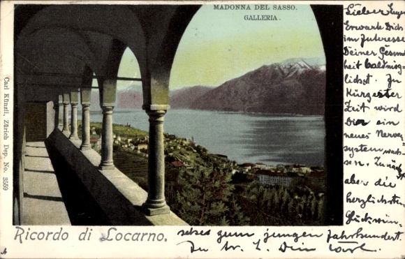 Ak Locarno Kanton Tessin Schweiz, Blick auf den Lago Maggiore, Madonna del Sasso, Galleria, Ricor